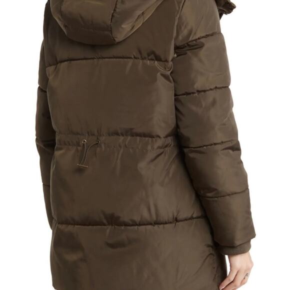 Lucky Brand Puffer Jacket Size L Parka Coat Quilted Fingertip Army Green Hooded - Picture 2 of 14